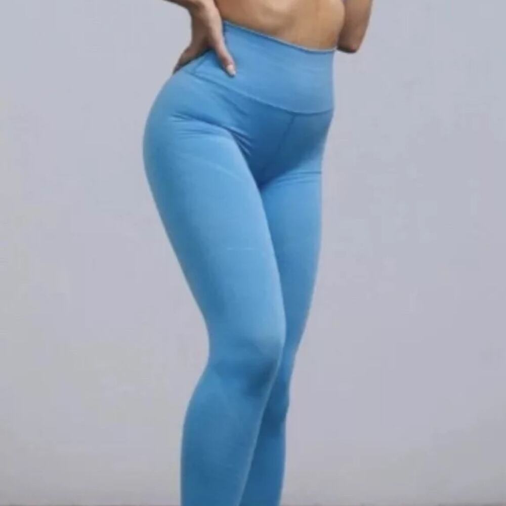 Alphalete Revival Moto Seamless Knit High Rise Leggings Light Blue Size Small